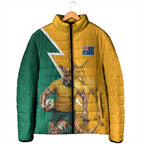 Australia Wallabies Kangaroo Padded Jacket Australia Flag And Lightning Bolt - Aboriginal Rugby Mascot