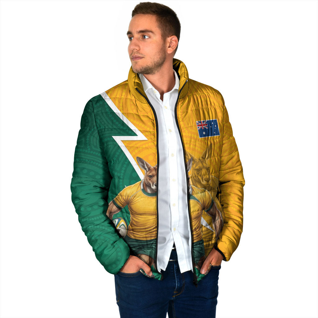 Australia Wallabies Kangaroo Padded Jacket Australia Flag And Lightning Bolt - Aboriginal Rugby Mascot