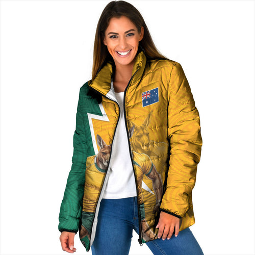 Australia Wallabies Kangaroo Padded Jacket Australia Flag And Lightning Bolt - Aboriginal Rugby Mascot