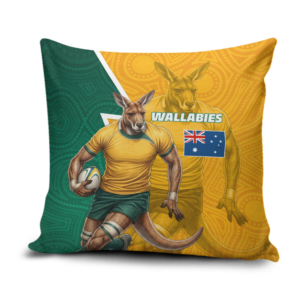Australia Wallabies Kangaroo Pillow Cover Australia Flag And Lightning Bolt - Aboriginal Rugby Mascot