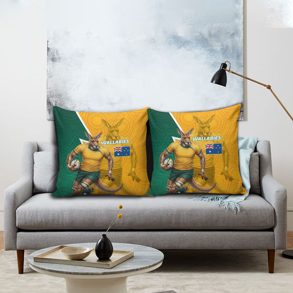 Australia Wallabies Kangaroo Pillow Cover Australia Flag And Lightning Bolt - Aboriginal Rugby Mascot