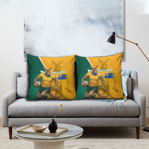 Australia Wallabies Kangaroo Pillow Cover Australia Flag And Lightning Bolt - Aboriginal Rugby Mascot