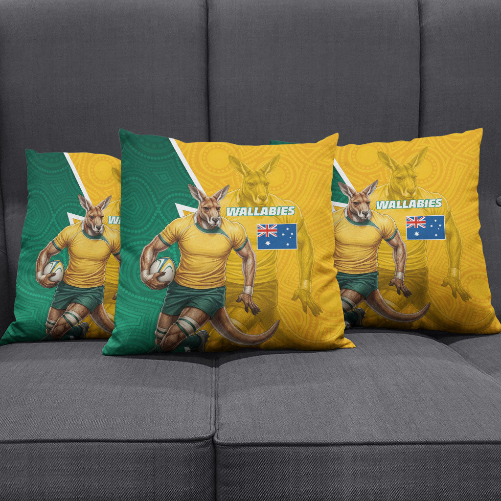 Australia Wallabies Kangaroo Pillow Cover Australia Flag And Lightning Bolt - Aboriginal Rugby Mascot