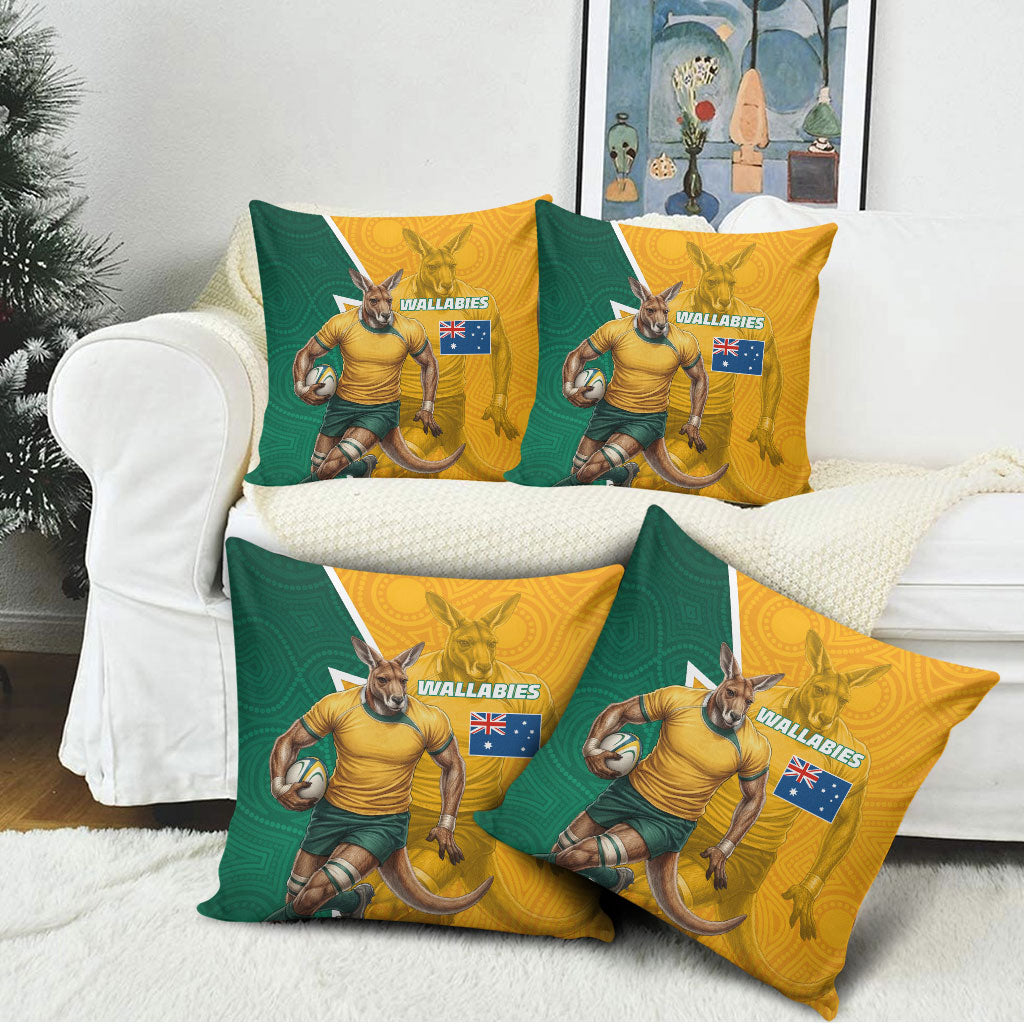 Australia Wallabies Kangaroo Pillow Cover Australia Flag And Lightning Bolt - Aboriginal Rugby Mascot