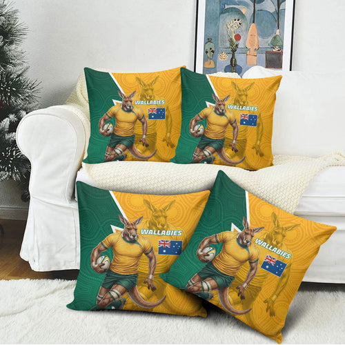 Australia Wallabies Kangaroo Pillow Cover Australia Flag And Lightning Bolt - Aboriginal Rugby Mascot