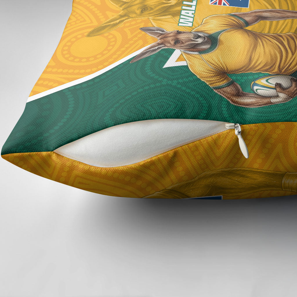 Australia Wallabies Kangaroo Pillow Cover Australia Flag And Lightning Bolt - Aboriginal Rugby Mascot