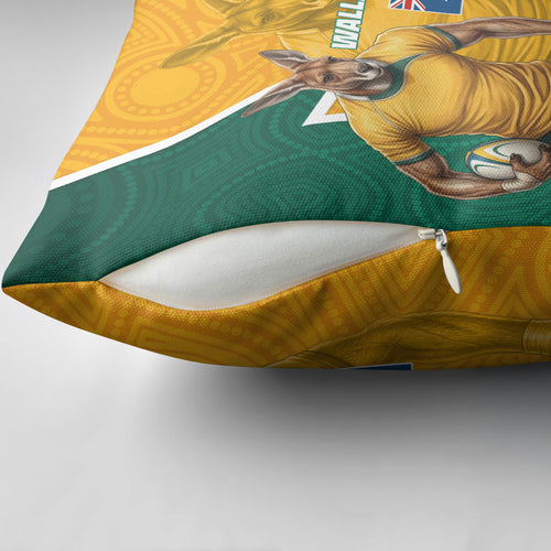Australia Wallabies Kangaroo Pillow Cover Australia Flag And Lightning Bolt - Aboriginal Rugby Mascot