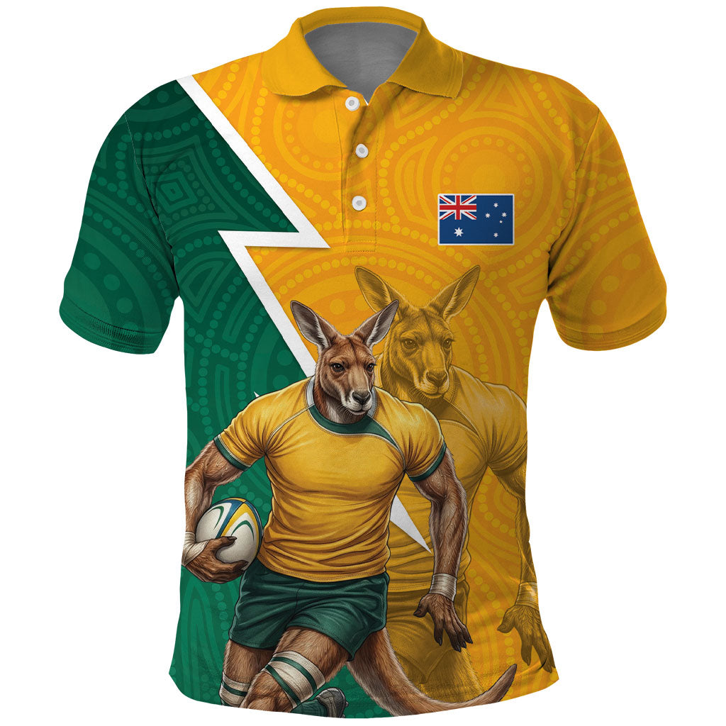 Australia Wallabies Kangaroo Polo Shirt Australia Flag And Lightning Bolt - Aboriginal Rugby Mascot