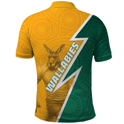 Australia Wallabies Kangaroo Polo Shirt Australia Flag And Lightning Bolt - Aboriginal Rugby Mascot