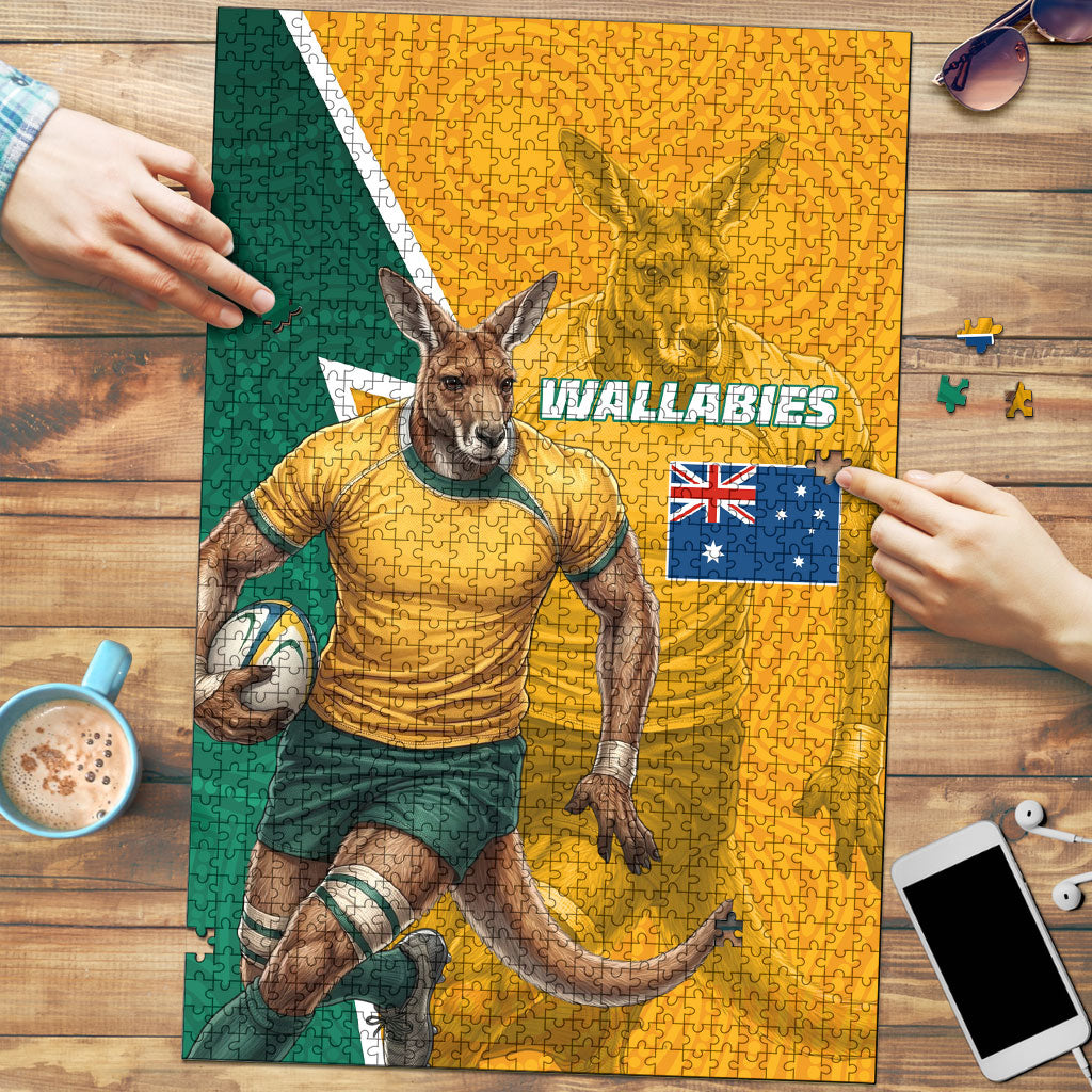 Australia Wallabies Kangaroo Puzzle Australia Flag And Lightning Bolt - Aboriginal Rugby Mascot