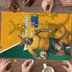 Australia Wallabies Kangaroo Puzzle Australia Flag And Lightning Bolt - Aboriginal Rugby Mascot