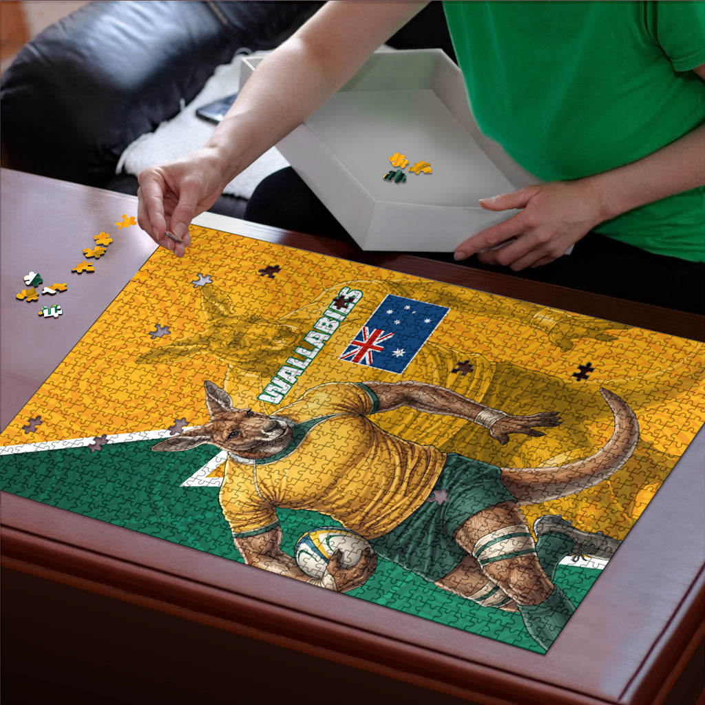 Australia Wallabies Kangaroo Puzzle Australia Flag And Lightning Bolt - Aboriginal Rugby Mascot