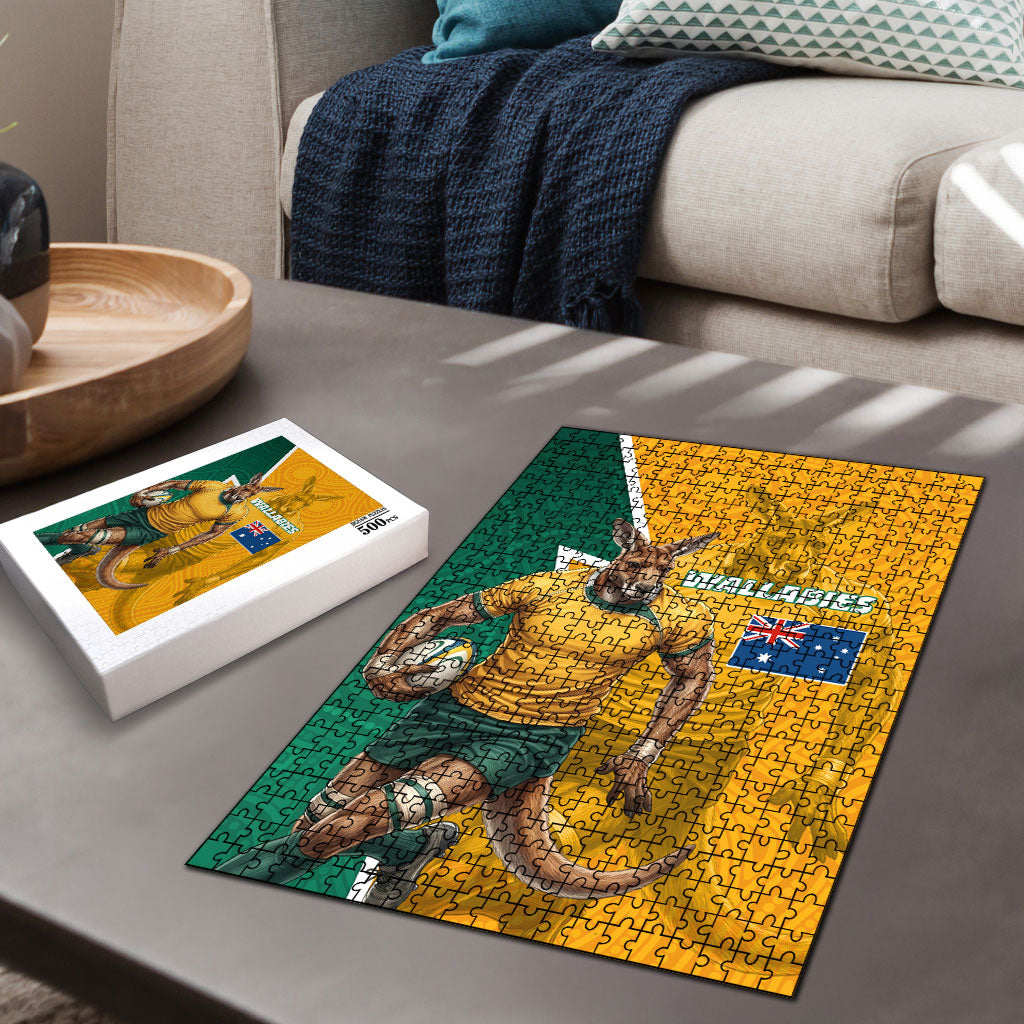 Australia Wallabies Kangaroo Puzzle Australia Flag And Lightning Bolt - Aboriginal Rugby Mascot