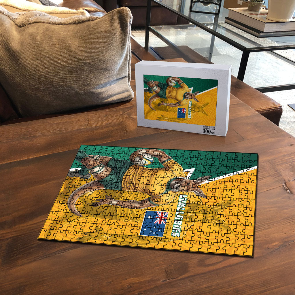 Australia Wallabies Kangaroo Puzzle Australia Flag And Lightning Bolt - Aboriginal Rugby Mascot