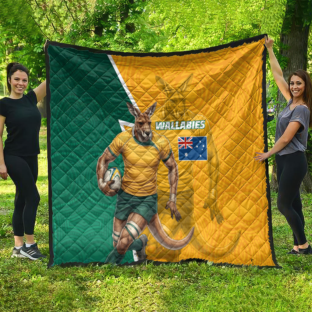 Australia Wallabies Kangaroo Quilt Australia Flag And Lightning Bolt - Aboriginal Rugby Mascot