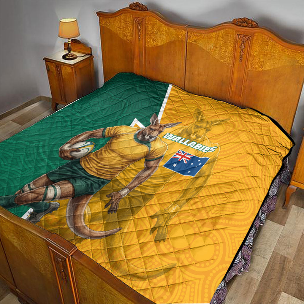 Australia Wallabies Kangaroo Quilt Australia Flag And Lightning Bolt - Aboriginal Rugby Mascot