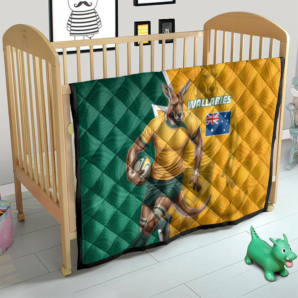 Australia Wallabies Kangaroo Quilt Australia Flag And Lightning Bolt - Aboriginal Rugby Mascot