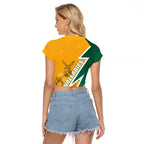 Australia Wallabies Kangaroo Raglan Cropped T Shirt Australia Flag And Lightning Bolt - Aboriginal Rugby Mascot