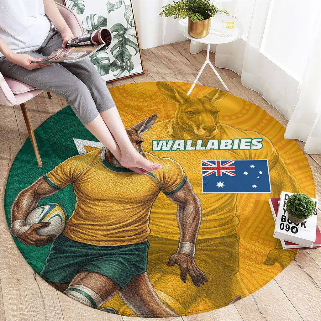 Australia Wallabies Kangaroo Round Carpet Australia Flag And Lightning Bolt - Aboriginal Rugby Mascot