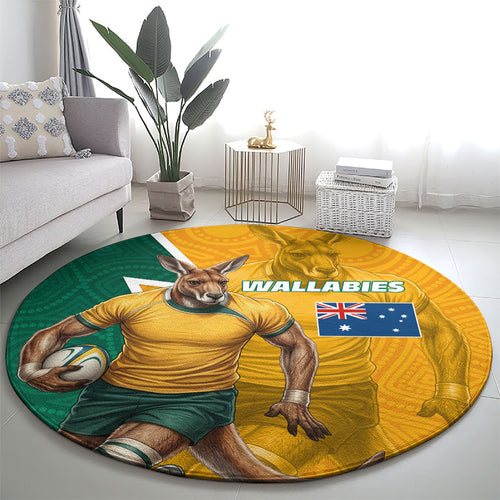 Australia Wallabies Kangaroo Round Carpet Australia Flag And Lightning Bolt - Aboriginal Rugby Mascot