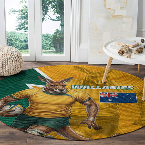 Australia Wallabies Kangaroo Round Carpet Australia Flag And Lightning Bolt - Aboriginal Rugby Mascot