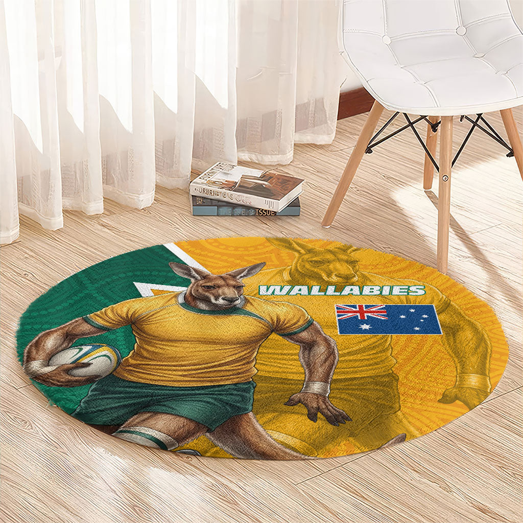 Australia Wallabies Kangaroo Round Carpet Australia Flag And Lightning Bolt - Aboriginal Rugby Mascot