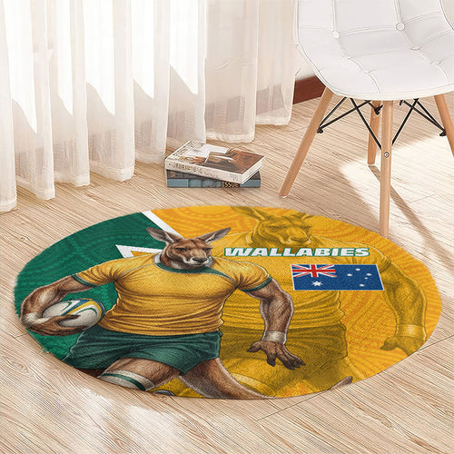 Australia Wallabies Kangaroo Round Carpet Australia Flag And Lightning Bolt - Aboriginal Rugby Mascot