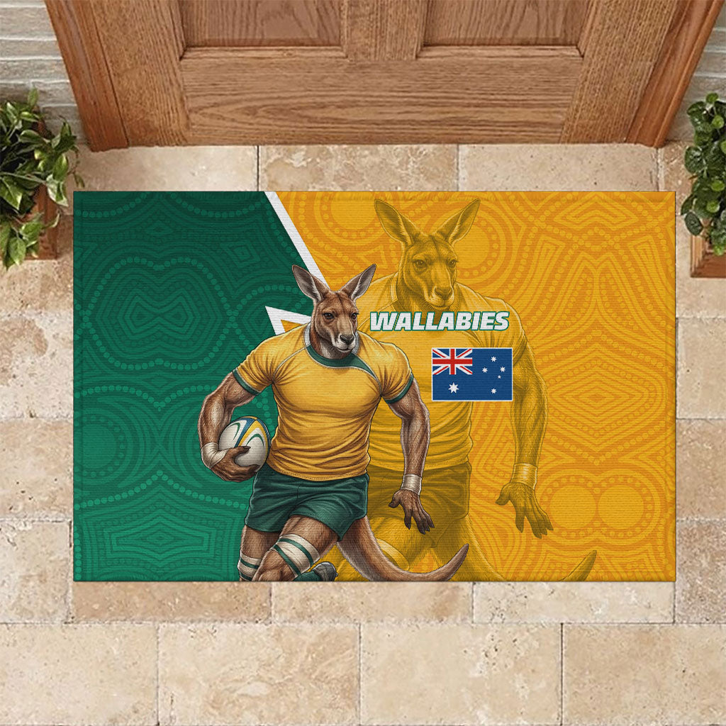 Australia Wallabies Kangaroo Rubber Doormat Australia Flag And Lightning Bolt - Aboriginal Rugby Mascot