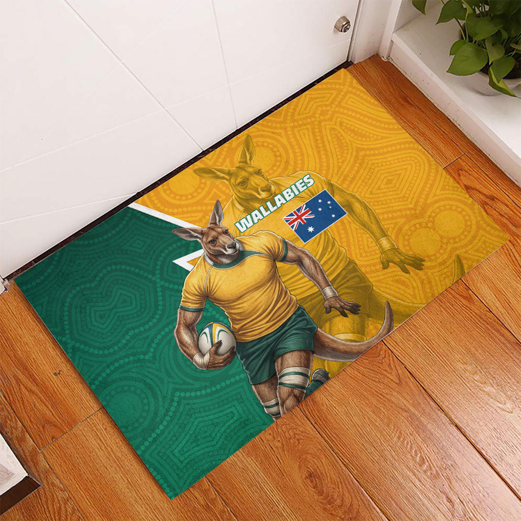Australia Wallabies Kangaroo Rubber Doormat Australia Flag And Lightning Bolt - Aboriginal Rugby Mascot