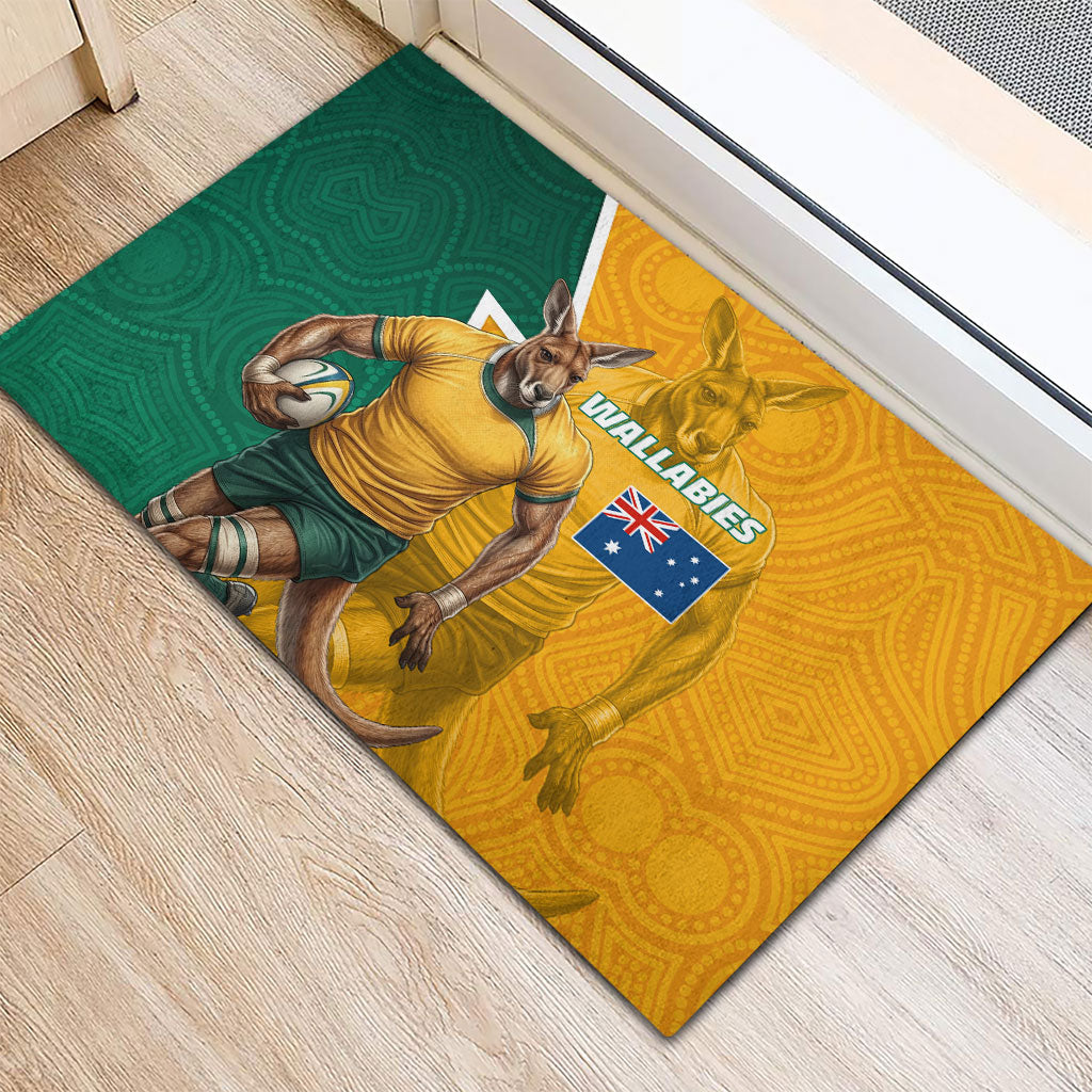 Australia Wallabies Kangaroo Rubber Doormat Australia Flag And Lightning Bolt - Aboriginal Rugby Mascot