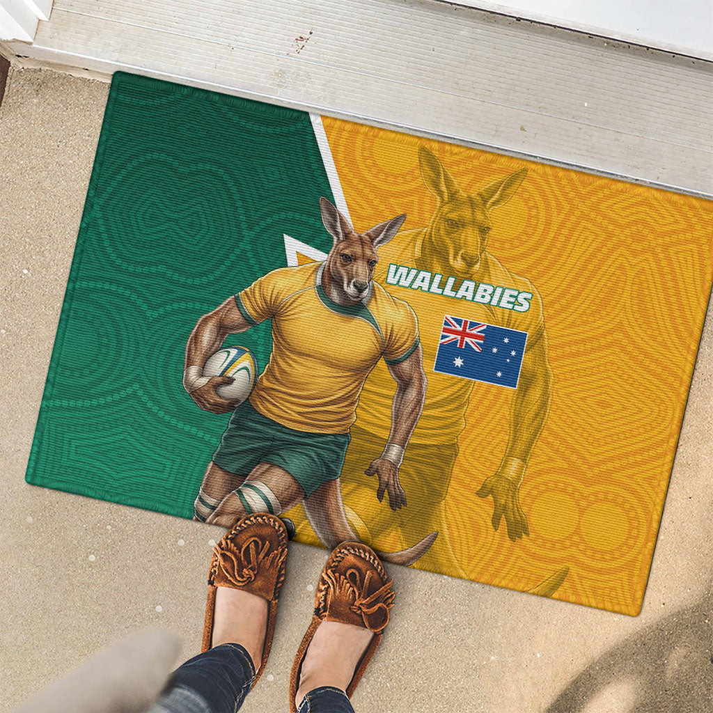 Australia Wallabies Kangaroo Rubber Doormat Australia Flag And Lightning Bolt - Aboriginal Rugby Mascot