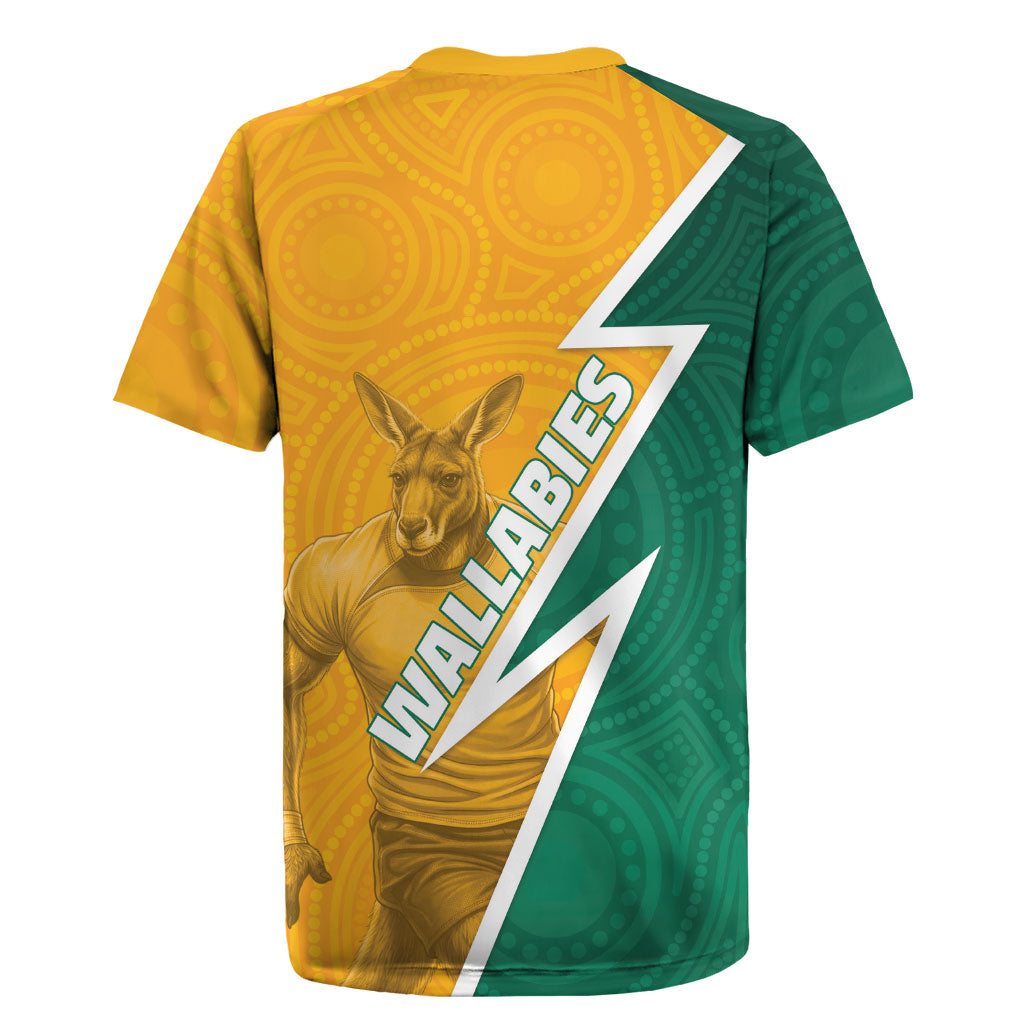 Australia Wallabies Kangaroo Rugby Jersey Australia Flag And Lightning Bolt - Aboriginal Rugby Mascot
