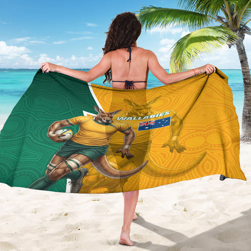 Australia Wallabies Kangaroo Sarong Australia Flag And Lightning Bolt - Aboriginal Rugby Mascot