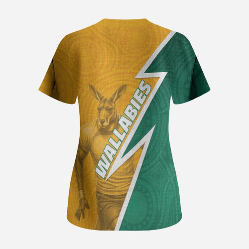 Australia Wallabies Kangaroo Scrub Top Australia Flag And Lightning Bolt - Aboriginal Rugby Mascot