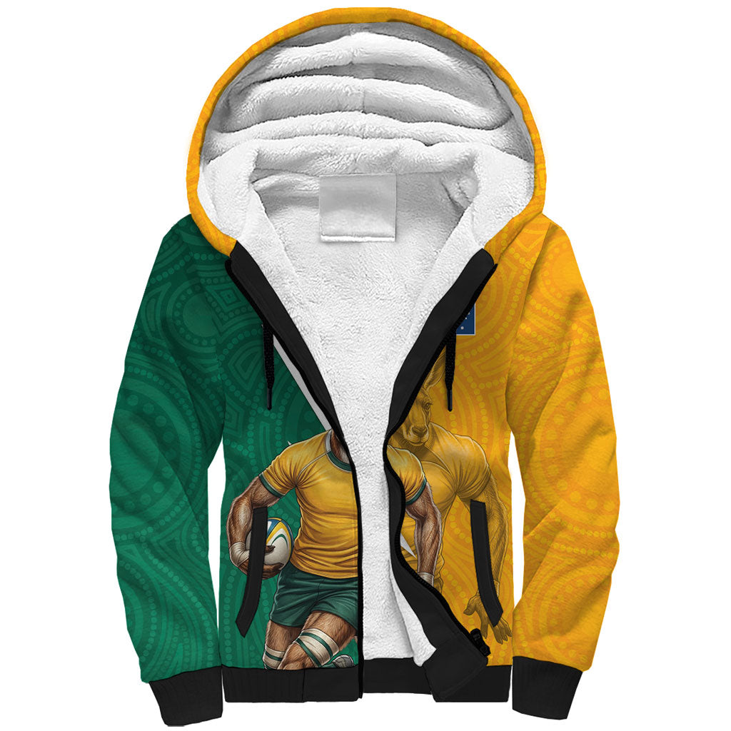 Australia Wallabies Kangaroo Sherpa Hoodie Australia Flag And Lightning Bolt - Aboriginal Rugby Mascot