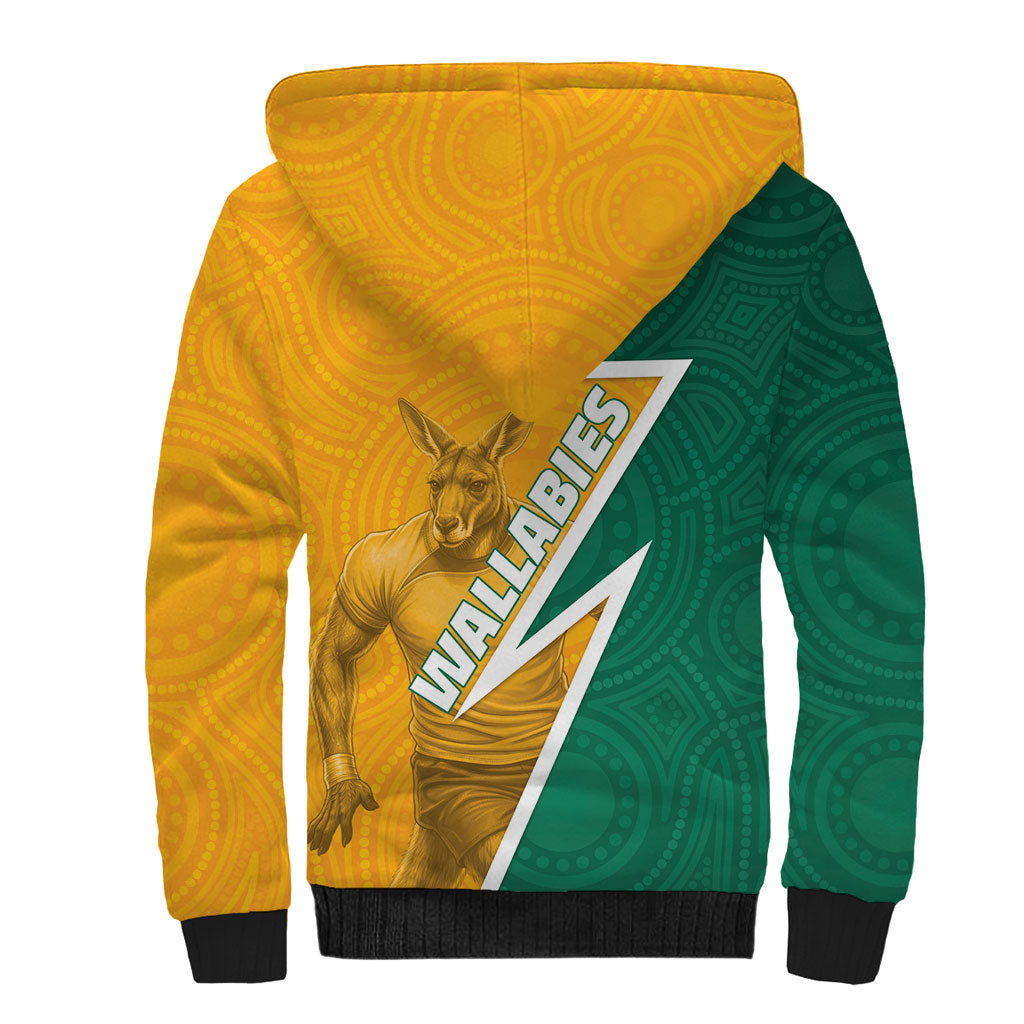 Australia Wallabies Kangaroo Sherpa Hoodie Australia Flag And Lightning Bolt - Aboriginal Rugby Mascot