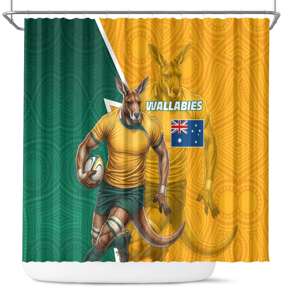 Australia Wallabies Kangaroo Shower Curtain Australia Flag And Lightning Bolt - Aboriginal Rugby Mascot