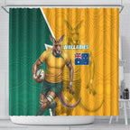 Australia Wallabies Kangaroo Shower Curtain Australia Flag And Lightning Bolt - Aboriginal Rugby Mascot