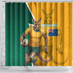 Australia Wallabies Kangaroo Shower Curtain Australia Flag And Lightning Bolt - Aboriginal Rugby Mascot