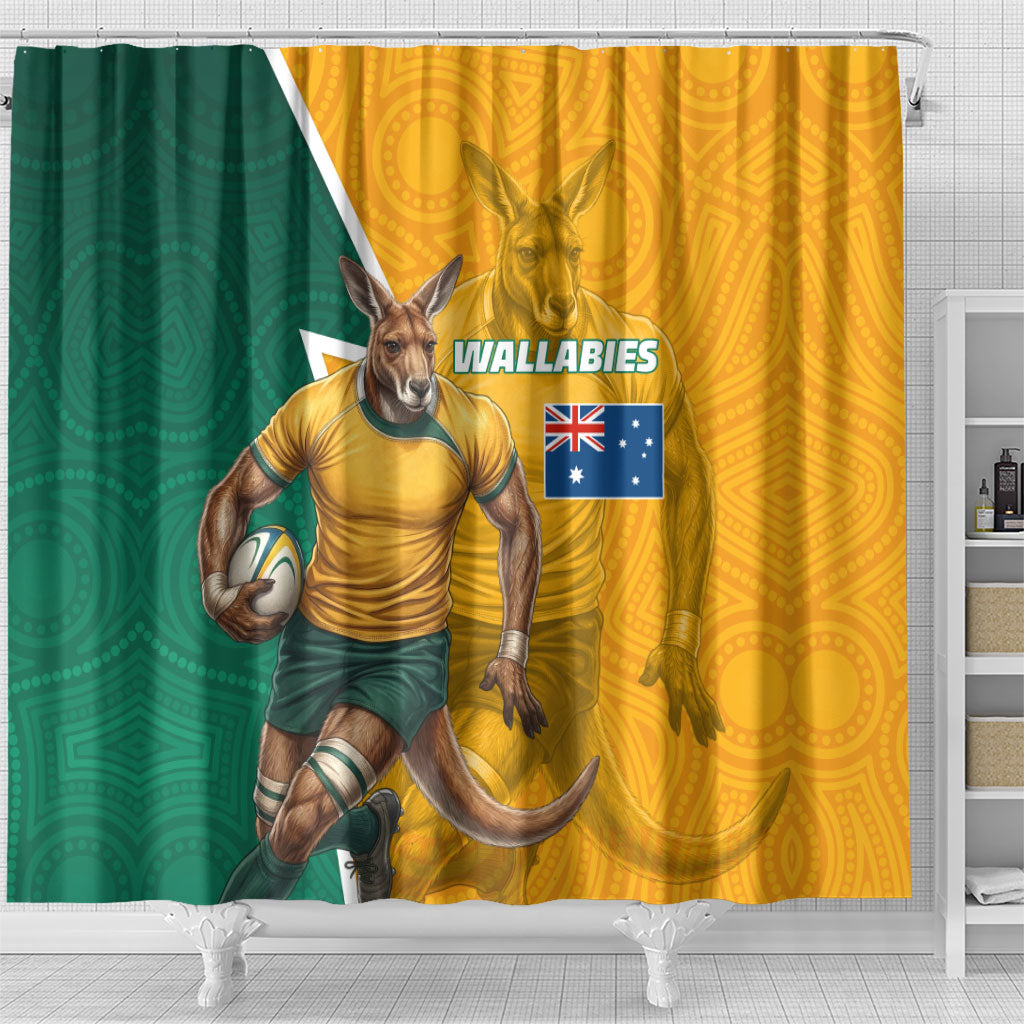 Australia Wallabies Kangaroo Shower Curtain Australia Flag And Lightning Bolt - Aboriginal Rugby Mascot