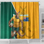 Australia Wallabies Kangaroo Shower Curtain Australia Flag And Lightning Bolt - Aboriginal Rugby Mascot