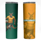 Australia Wallabies Kangaroo Skinny Tumbler Australia Flag And Lightning Bolt - Aboriginal Rugby Mascot