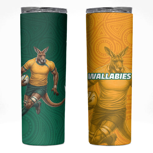 Australia Wallabies Kangaroo Skinny Tumbler Australia Flag And Lightning Bolt - Aboriginal Rugby Mascot