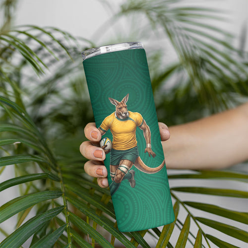 Australia Wallabies Kangaroo Skinny Tumbler Australia Flag And Lightning Bolt - Aboriginal Rugby Mascot