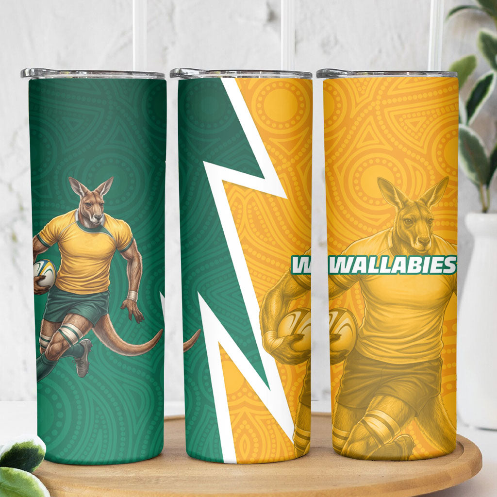 Australia Wallabies Kangaroo Skinny Tumbler Australia Flag And Lightning Bolt - Aboriginal Rugby Mascot