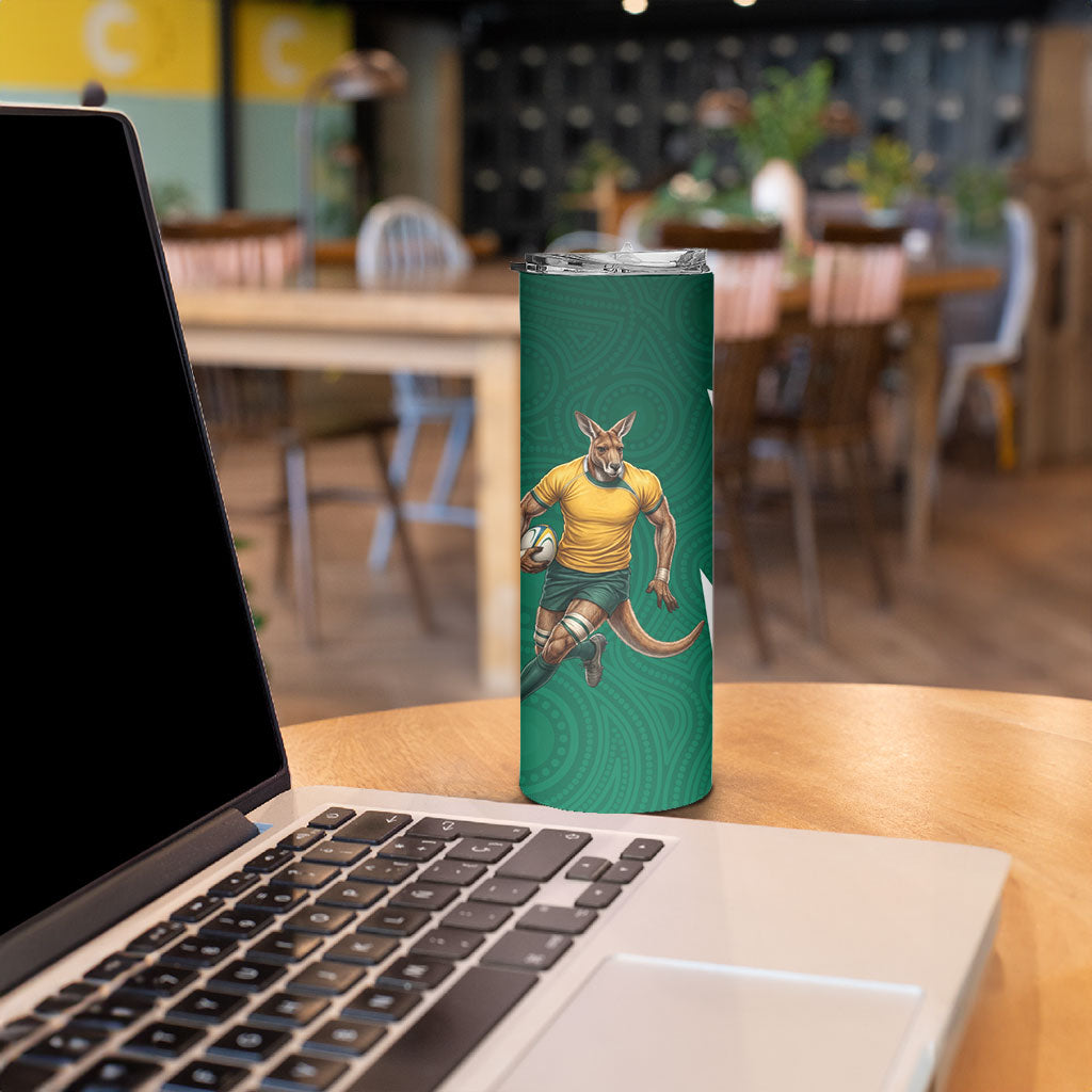 Australia Wallabies Kangaroo Skinny Tumbler Australia Flag And Lightning Bolt - Aboriginal Rugby Mascot