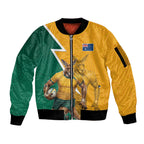 Australia Wallabies Kangaroo Sleeve Zip Bomber Jacket Australia Flag And Lightning Bolt - Aboriginal Rugby Mascot