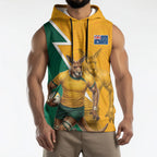 Australia Wallabies Kangaroo Sleeveless Hoodie Australia Flag And Lightning Bolt - Aboriginal Rugby Mascot