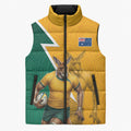 Australia Wallabies Kangaroo Sleeveless Puffer Jacket Australia Flag And Lightning Bolt - Aboriginal Rugby Mascot