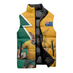 Australia Wallabies Kangaroo Sleeveless Puffer Jacket Australia Flag And Lightning Bolt - Aboriginal Rugby Mascot